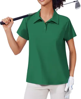 PINSPARK Women's Golf Shirt UPF 50  Polo Shirts Short Sleeve Tennis Tops Collared with 3 Button Athletic T Shirt