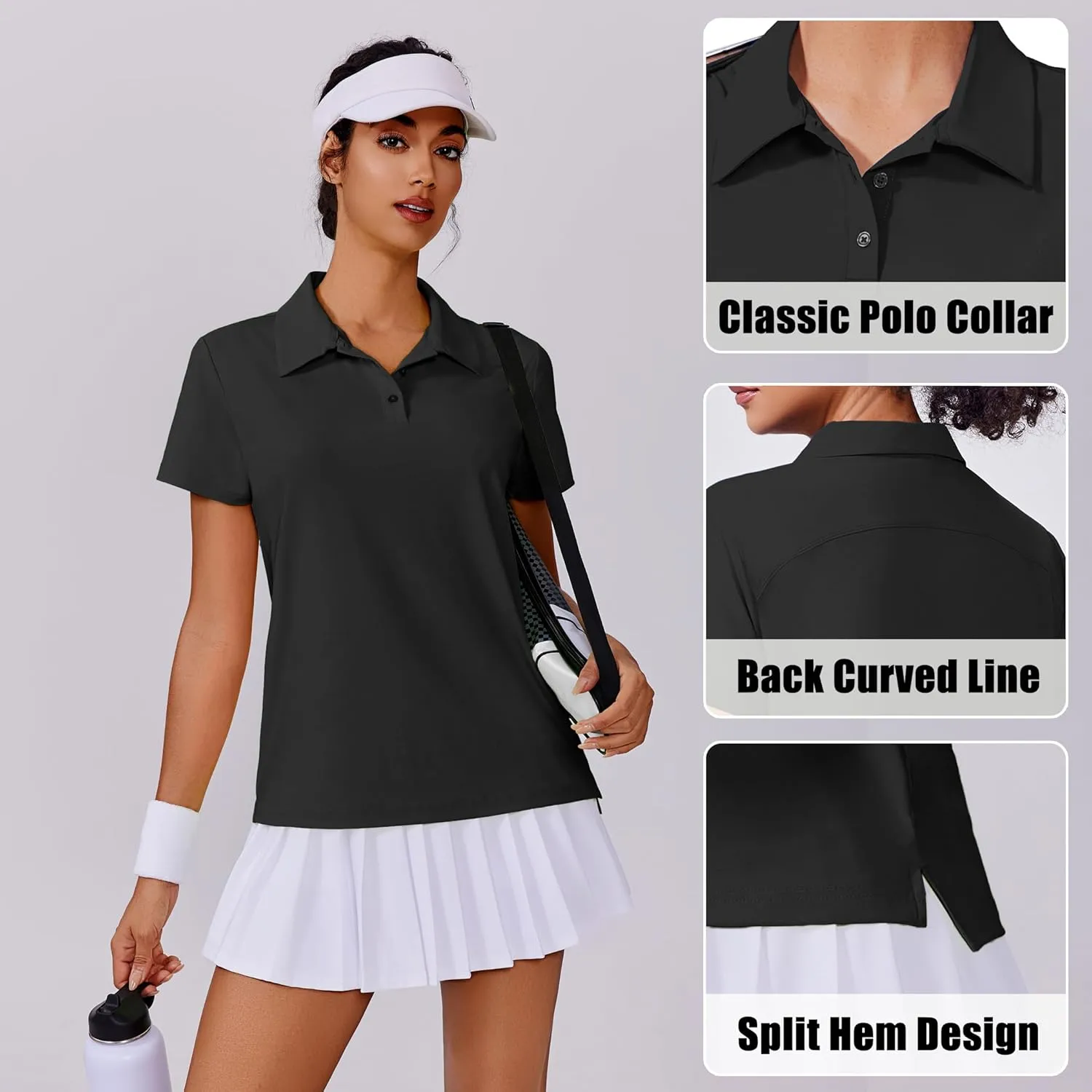 PINSPARK Women's Golf Shirt UPF 50  Polo Shirts Short Sleeve Tennis Tops Collared with 3 Button Athletic T Shirt