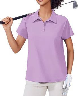 PINSPARK Women's Golf Shirt UPF 50  Polo Shirts Short Sleeve Tennis Tops Collared with 3 Button Athletic T Shirt