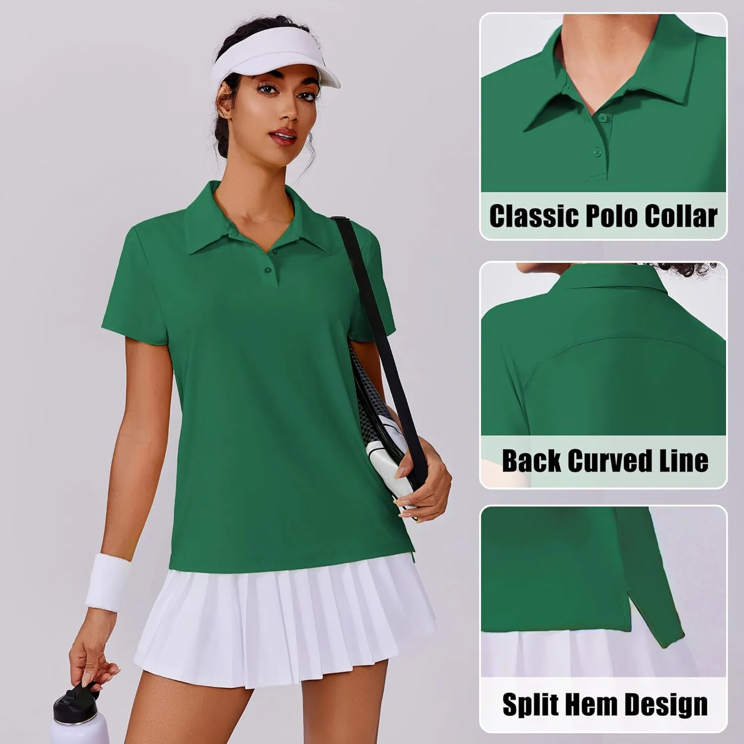 PINSPARK Women's Golf Shirt UPF 50  Polo Shirts Short Sleeve Tennis Tops Collared with 3 Button Athletic T Shirt