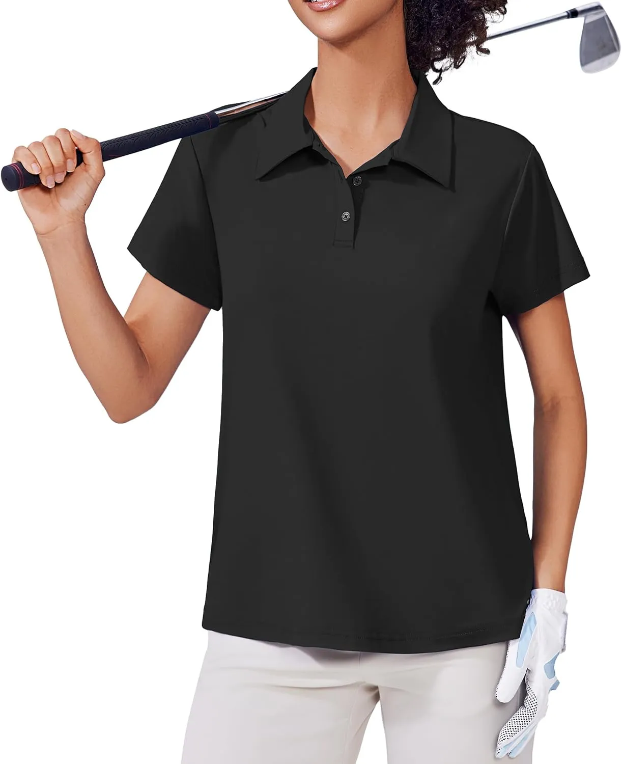 PINSPARK Women's Golf Shirt UPF 50  Polo Shirts Short Sleeve Tennis Tops Collared with 3 Button Athletic T Shirt
