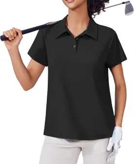 PINSPARK Women's Golf Shirt UPF 50  Polo Shirts Short Sleeve Tennis Tops Collared with 3 Button Athletic T Shirt