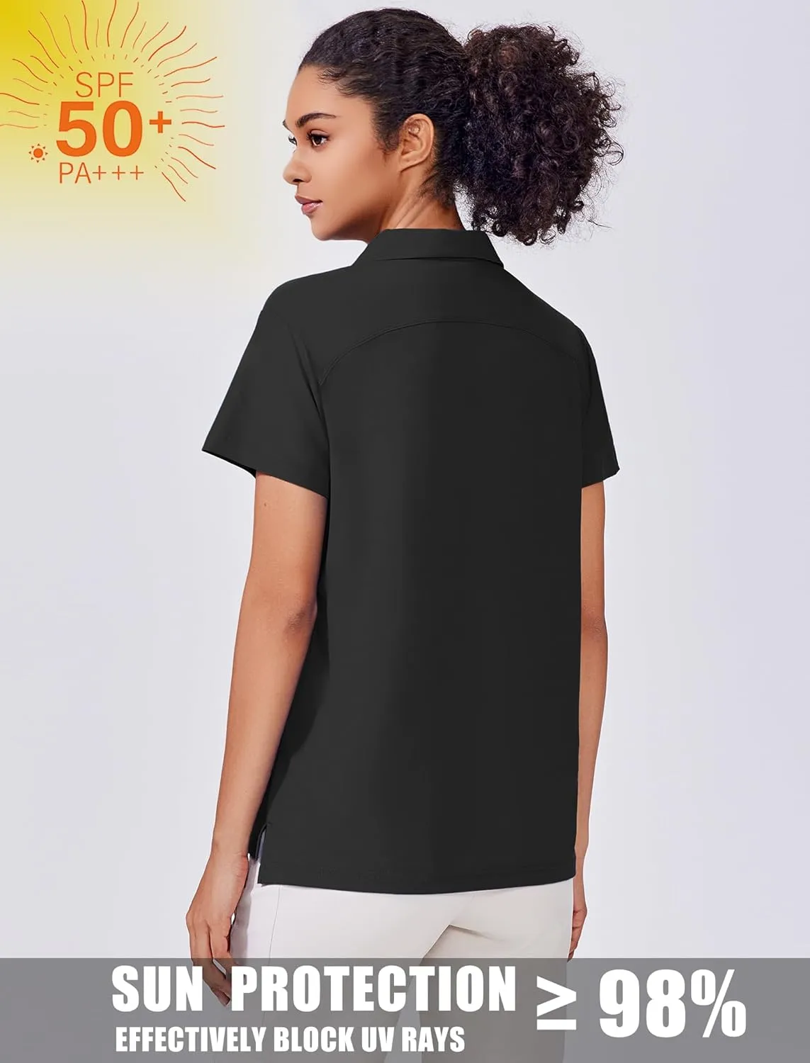 PINSPARK Women's Golf Shirt UPF 50  Polo Shirts Short Sleeve Tennis Tops Collared with 3 Button Athletic T Shirt