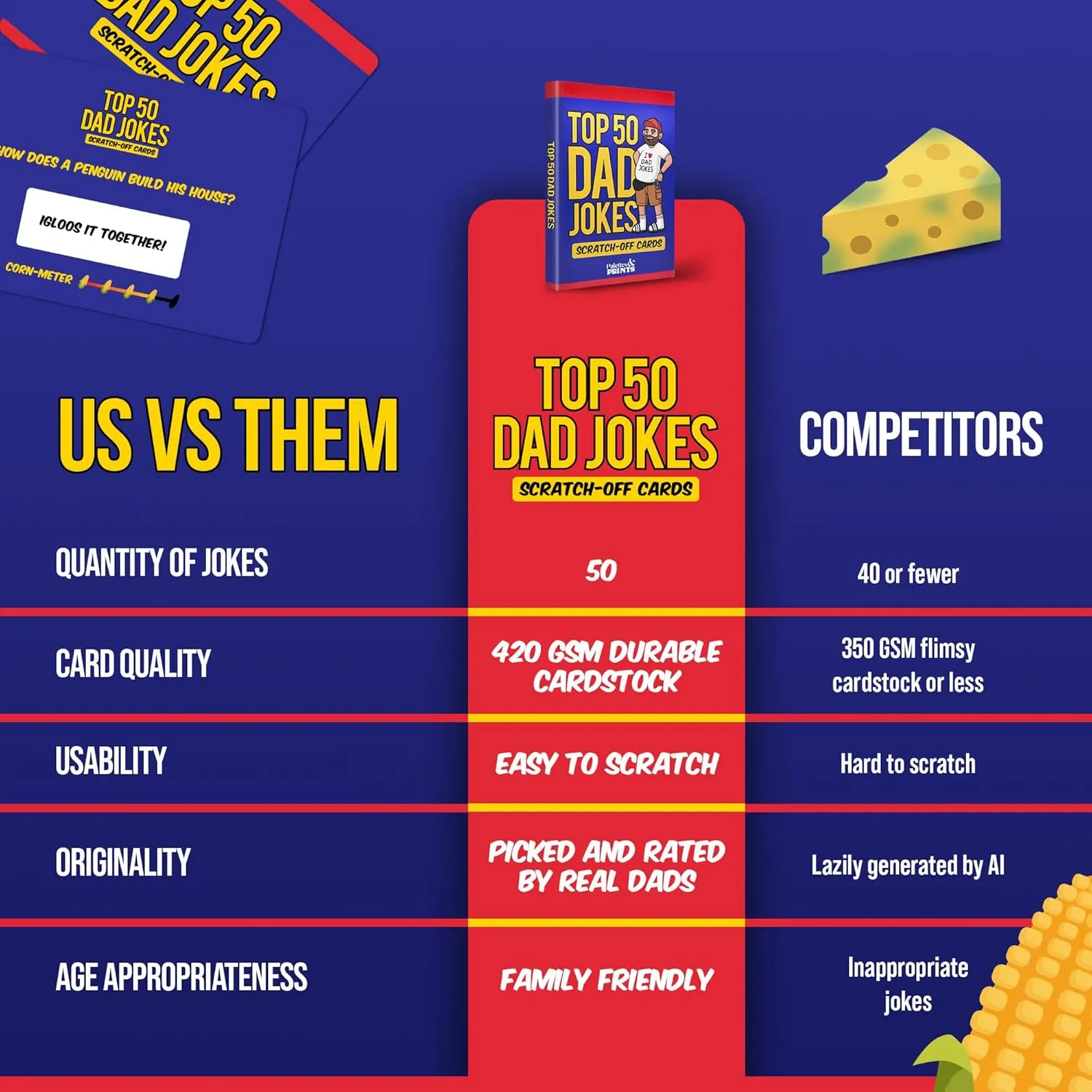 Premium Top 50 Dad Jokes Scratch Off Cards Funny Husband Papa Grandpa Gift Idea - Father's Daddy Birthday Gift - Old and New Dad Gifts