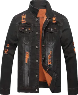 RANMCC Jean Jacket for Men Slim Fit Ripped Denim Jacket Coat