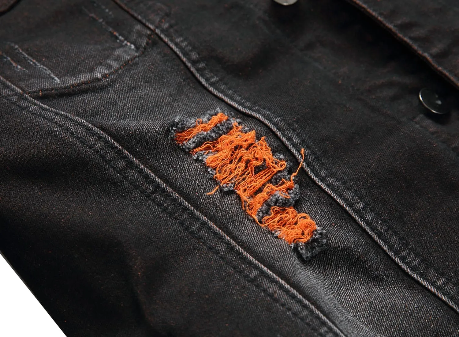 RANMCC Jean Jacket for Men Slim Fit Ripped Denim Jacket Coat