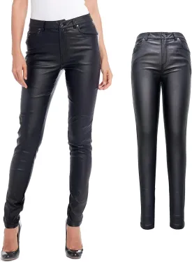 S P Y M Womens Stretchy Jeggings, Faux Leather Legging Pants with Pockets, Regular and Plus Size