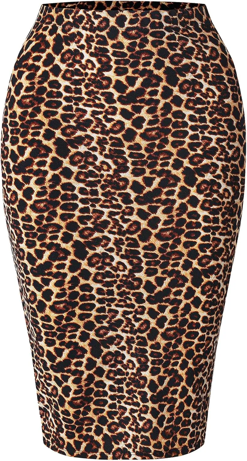 SSOULM Women's Work Office Stretchy Fitted Midi Pencil Skirt with Slit and Plus Size