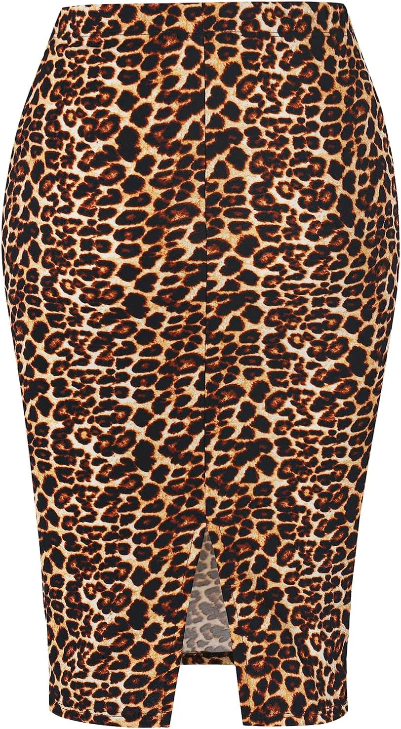 SSOULM Women's Work Office Stretchy Fitted Midi Pencil Skirt with Slit and Plus Size