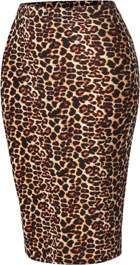 SSOULM Women's Work Office Stretchy Fitted Midi Pencil Skirt with Slit and Plus Size