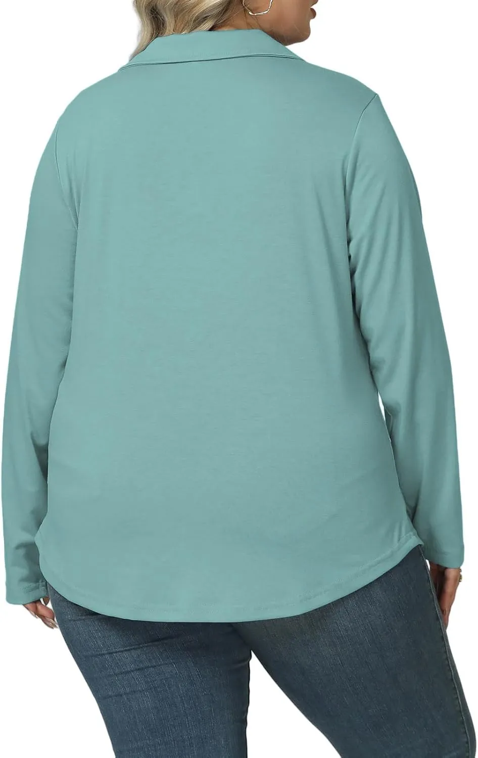 VISLILY Womens-Plus-Size-Tops Casual Collared V Neck Polo Shirts Flowy Long Sleeve Tunics Trendy Work Blouses XL-5XL