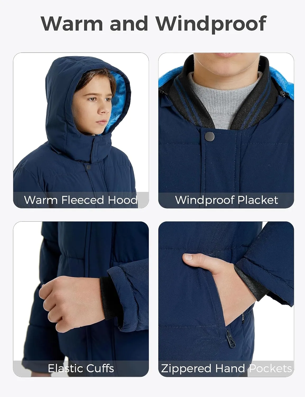 Wantdo Boy's Padded Winter Coat Water-Resistant Puffer Jacket with Removable Hood