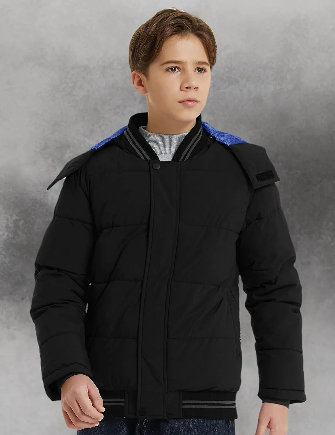 Wantdo Boy's Padded Winter Coat Water-Resistant Puffer Jacket with Removable Hood