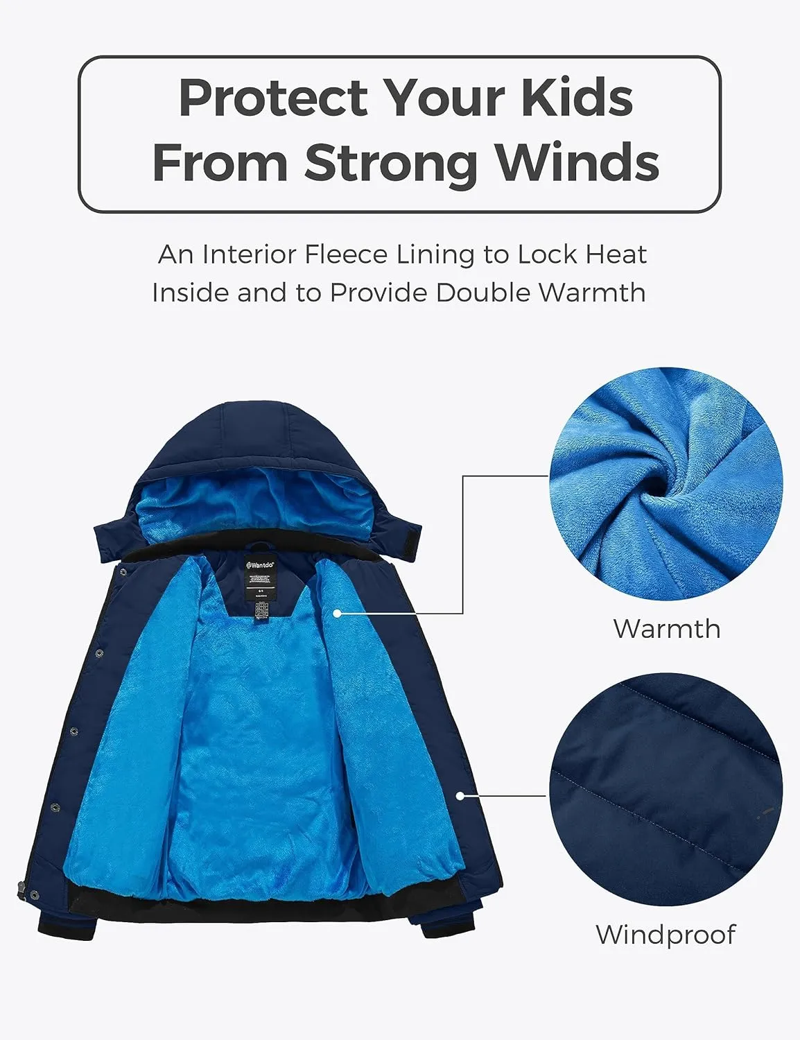 Wantdo Boy's Padded Winter Coat Water-Resistant Puffer Jacket with Removable Hood