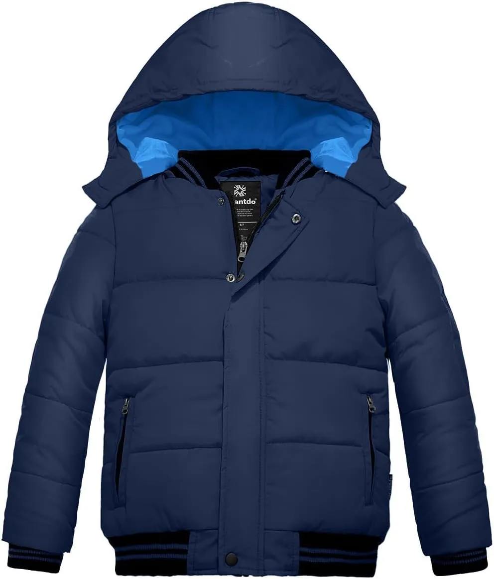 Wantdo Boy's Padded Winter Coat Water-Resistant Puffer Jacket with Removable Hood