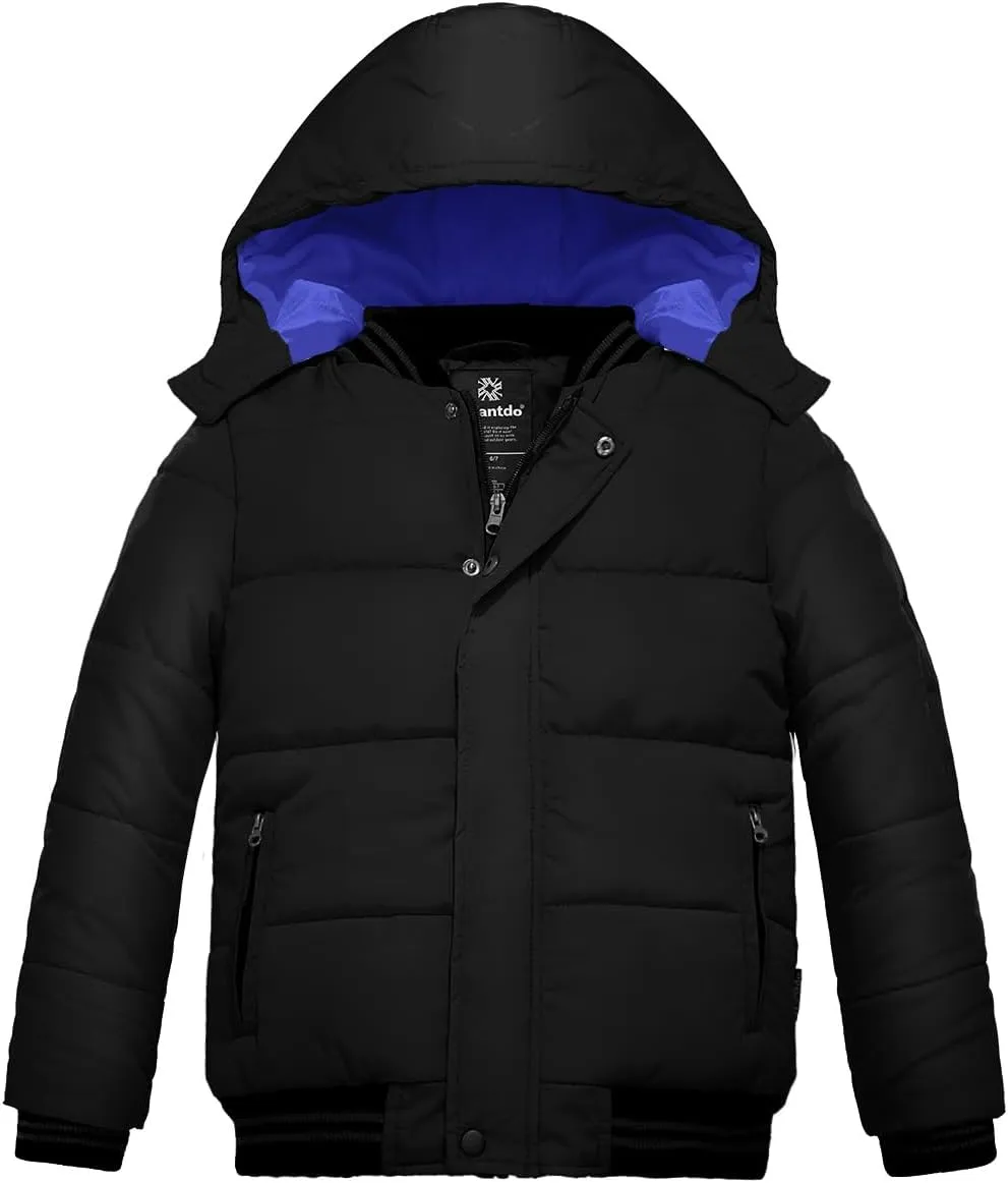 Wantdo Boy's Padded Winter Coat Water-Resistant Puffer Jacket with Removable Hood
