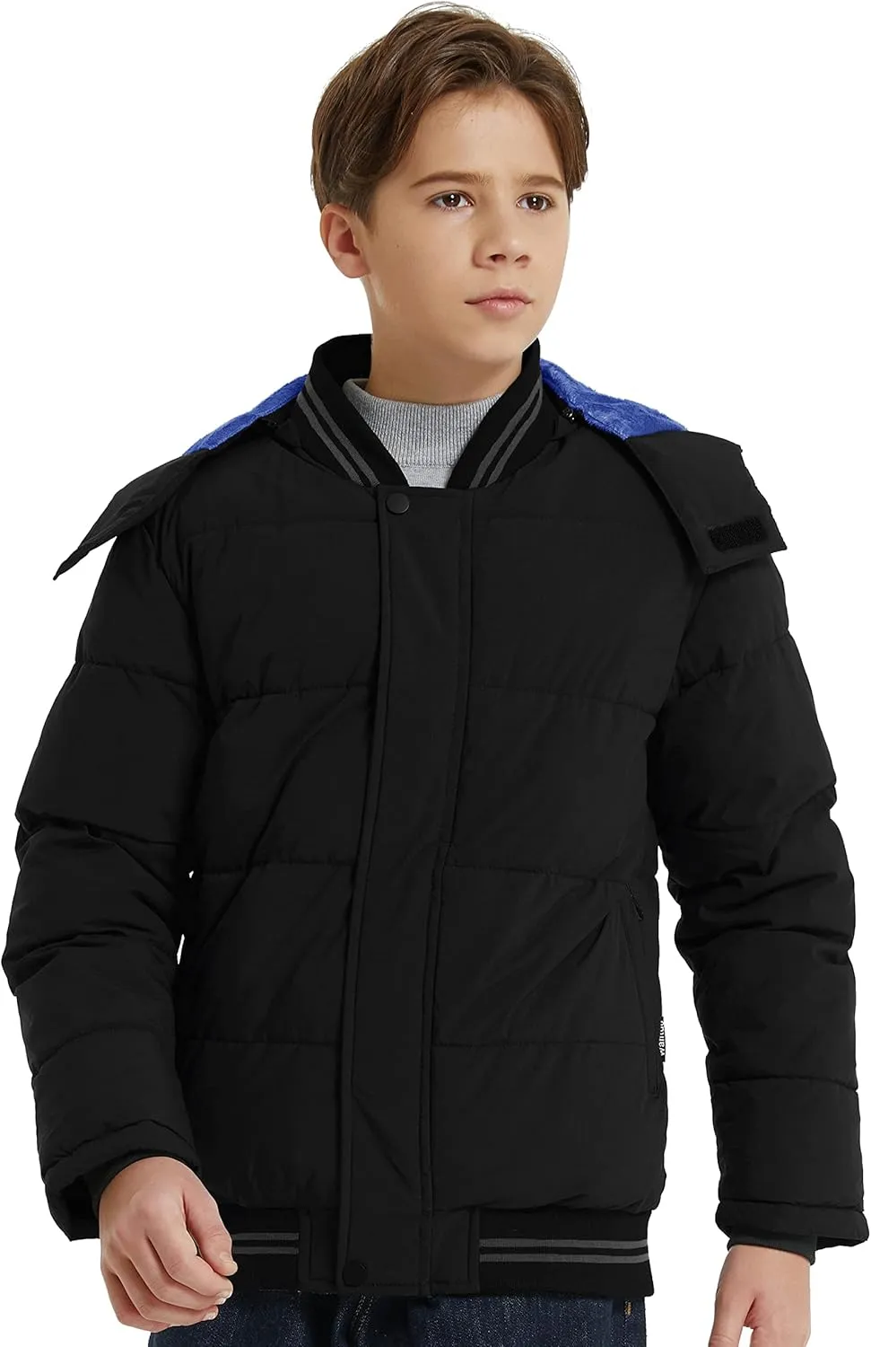 Wantdo Boy's Padded Winter Coat Water-Resistant Puffer Jacket with Removable Hood