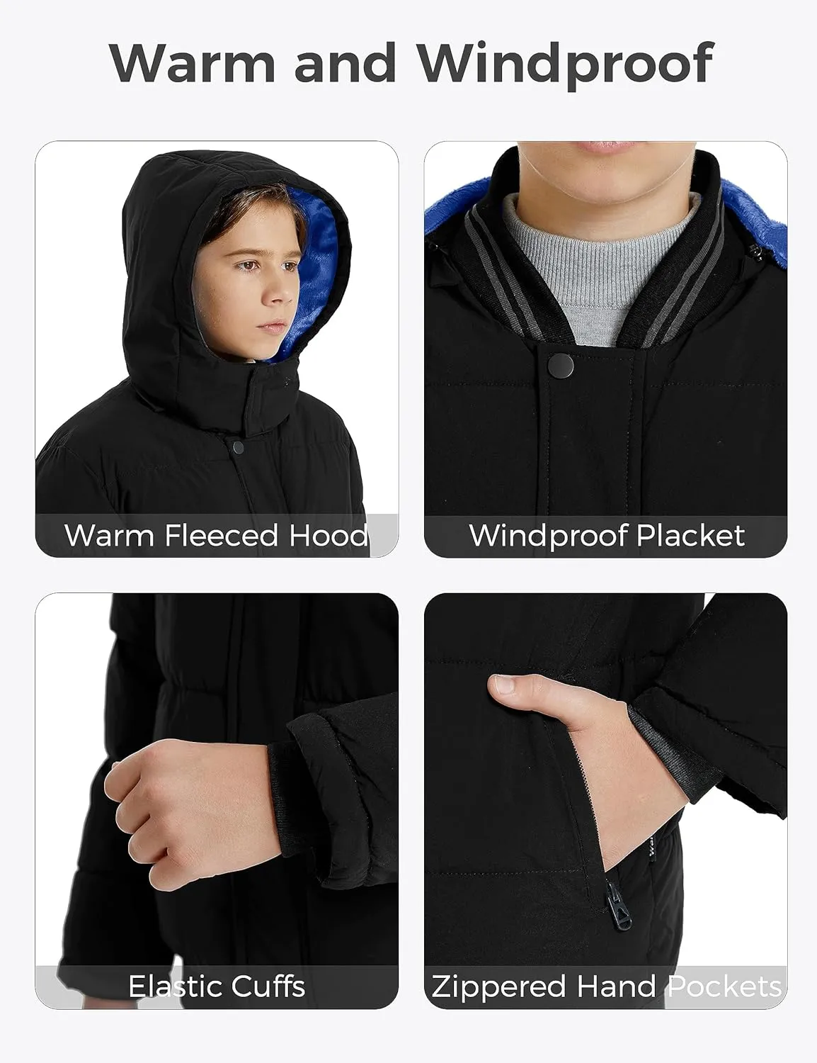 Wantdo Boy's Padded Winter Coat Water-Resistant Puffer Jacket with Removable Hood