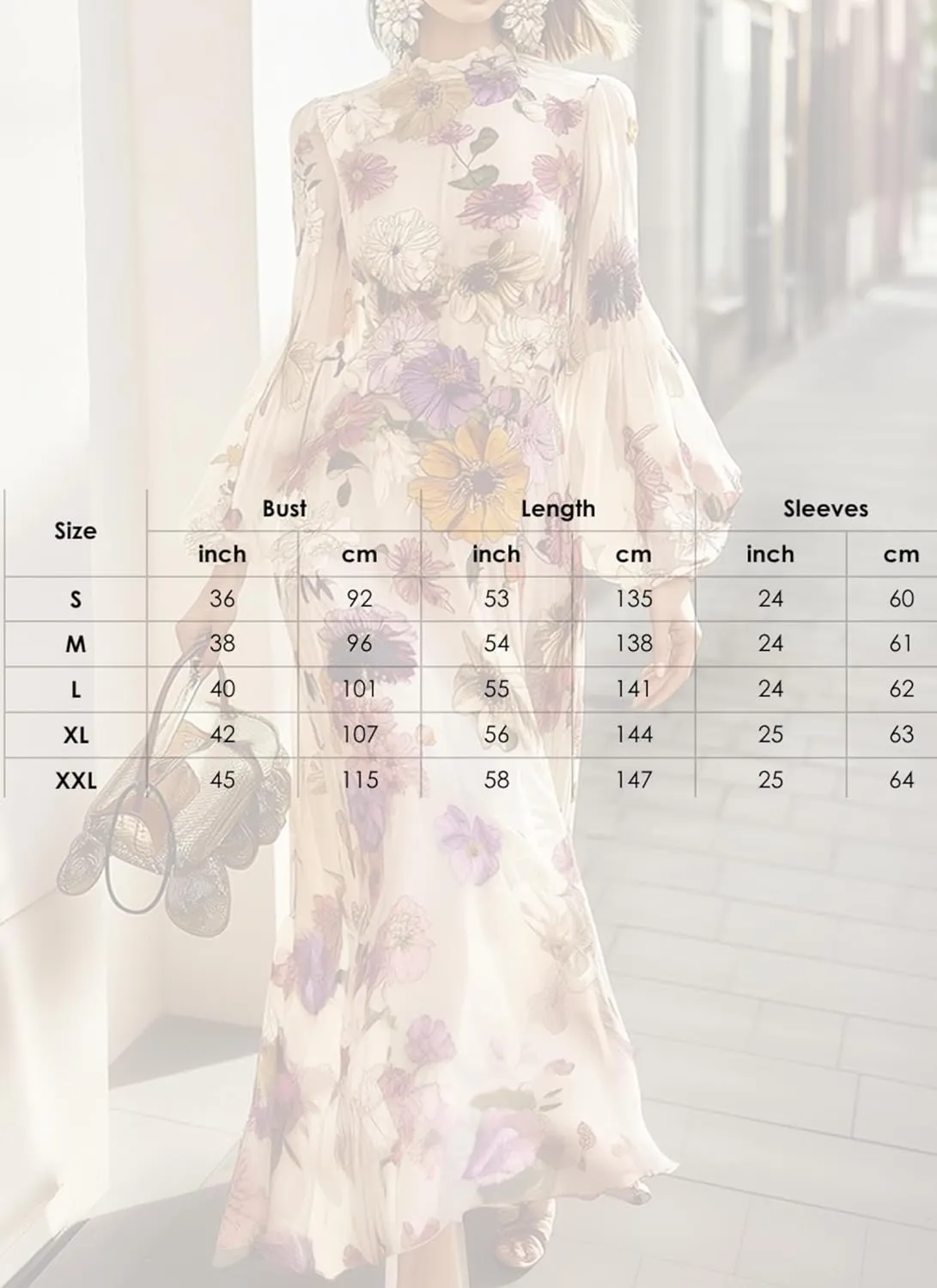 Womens Crew Neck Long Lantern Sleeve Floral Print Maxi Dress Elegant Slim Fit A Line Empire Waist Ruffle Dress