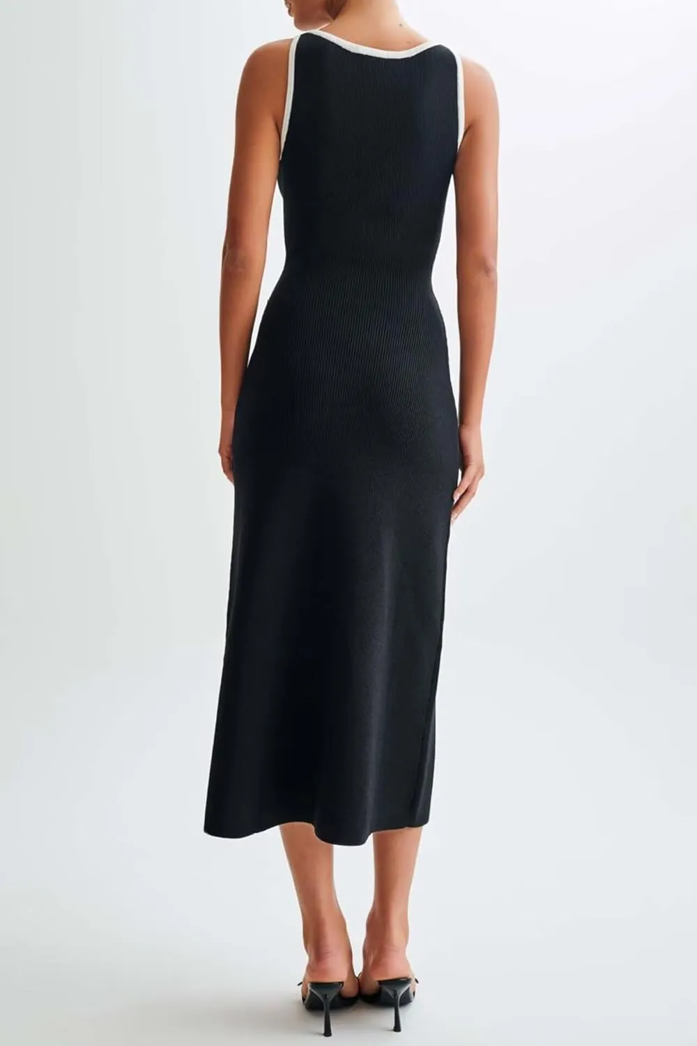 Women's Knit Sweater Maxi Dress Elegant Sleeveless Crew Neck Button Down Slit Bodycon Tank Long Dresses