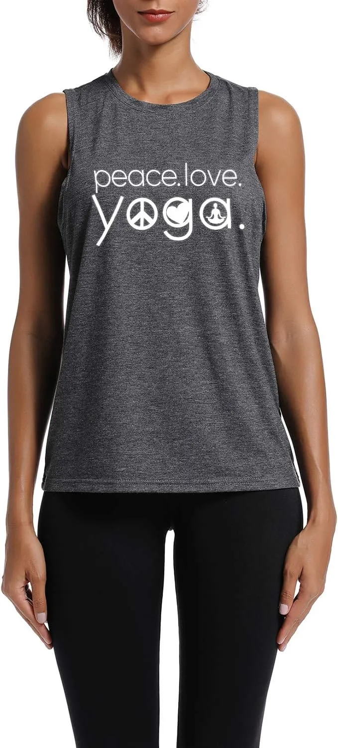 Workout Tank Tops for Women-Womens Peace Love Yogo Funny Saying Fitness Gym Racerback Sleeveless Shirts