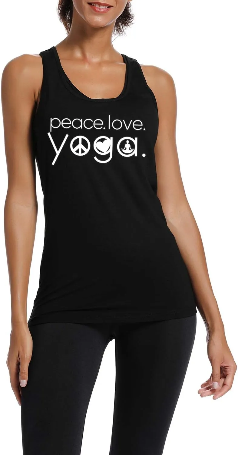 Workout Tank Tops for Women-Womens Peace Love Yogo Funny Saying Fitness Gym Racerback Sleeveless Shirts