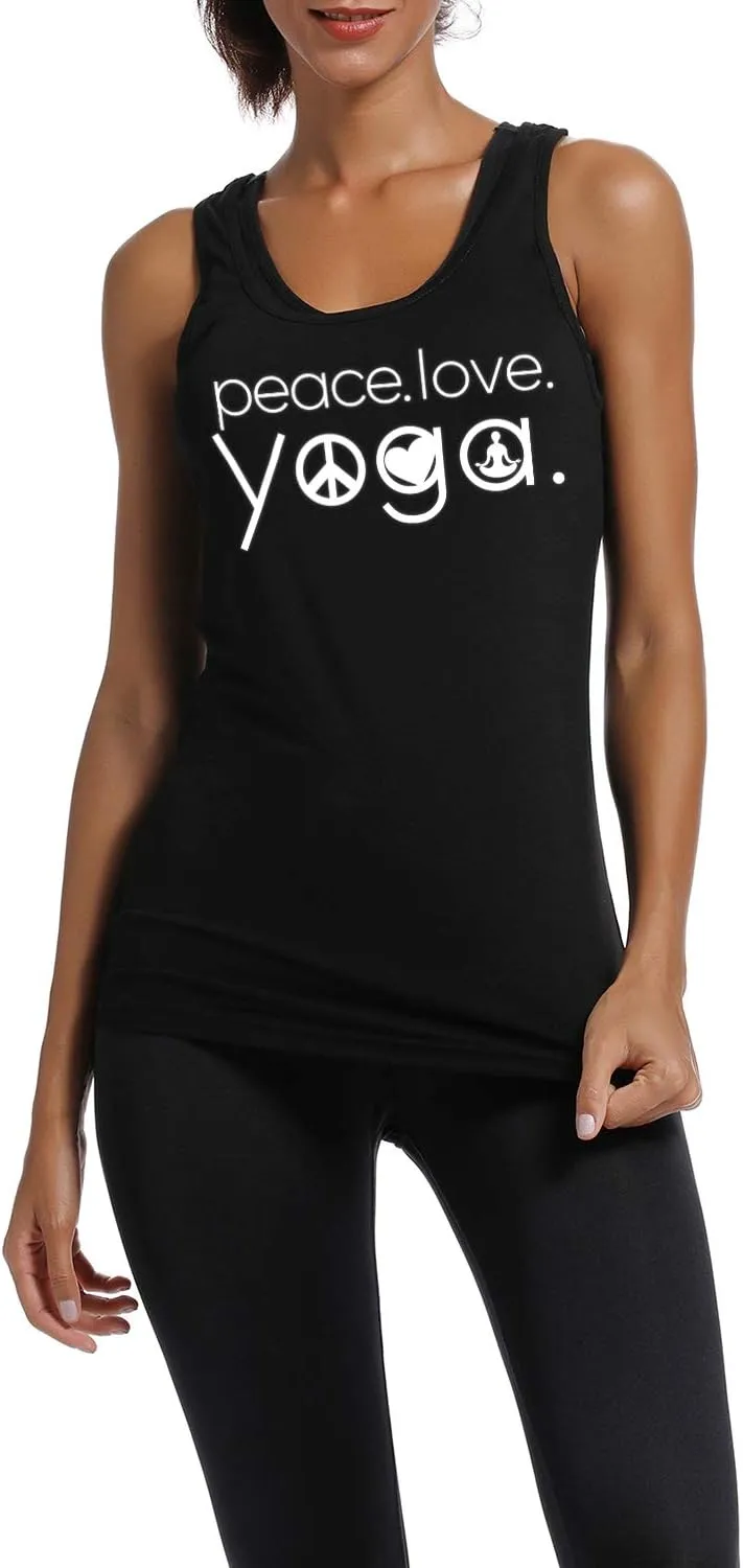 Workout Tank Tops for Women-Womens Peace Love Yogo Funny Saying Fitness Gym Racerback Sleeveless Shirts
