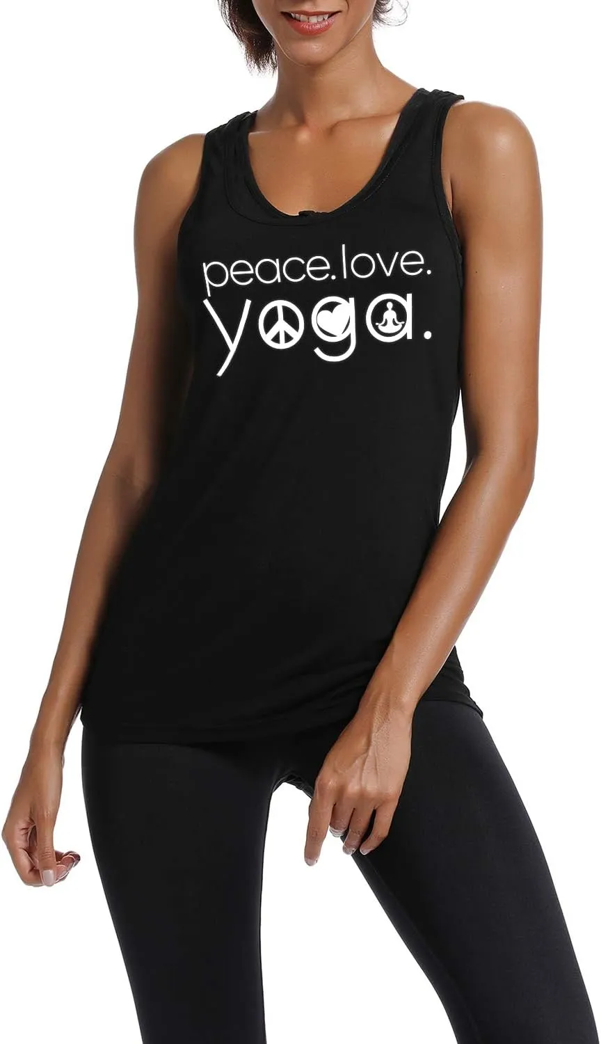 Workout Tank Tops for Women-Womens Peace Love Yogo Funny Saying Fitness Gym Racerback Sleeveless Shirts