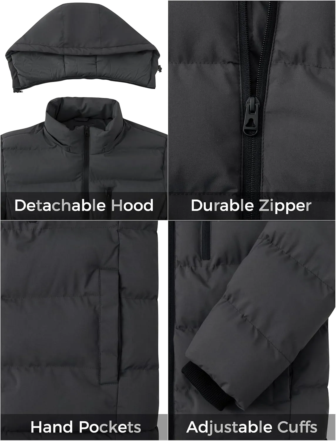 ZSHOW Men's Puffer Jacket Warm Hooded Winter Coat with Detachable Hood